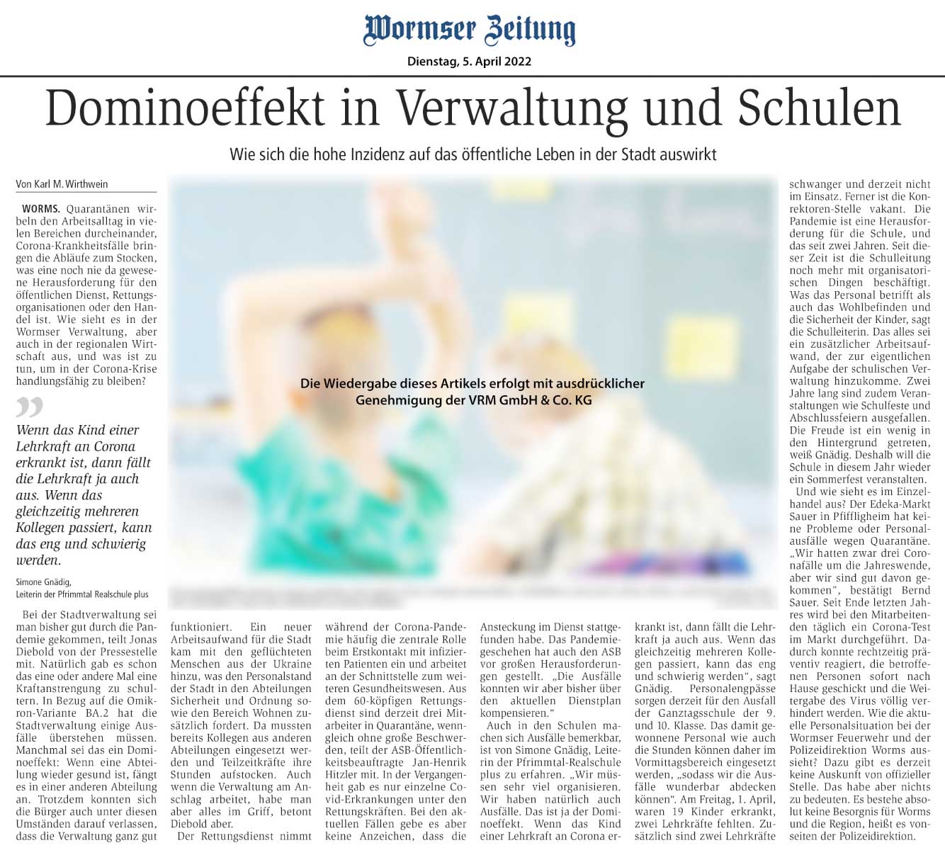 Wormser Zeitung: Dominoeffekt in Verwaltung und Schulen
